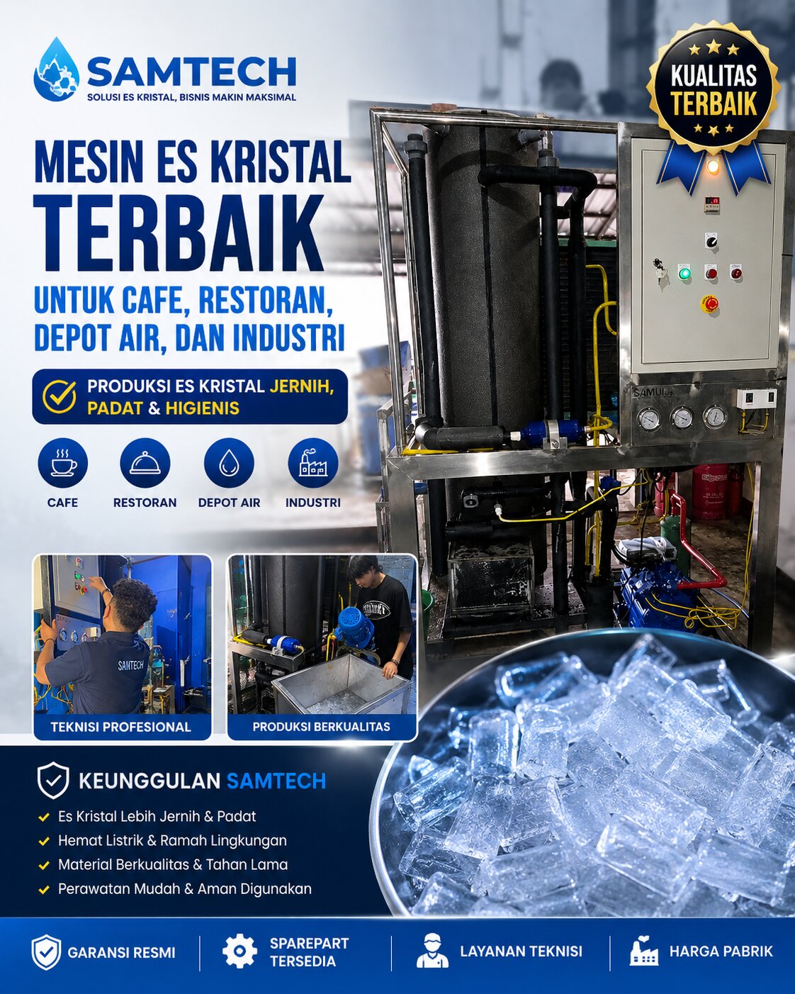 Mesin Es Kristal Terbaik untuk Cafe, Restoran, Depot Air, dan Industri